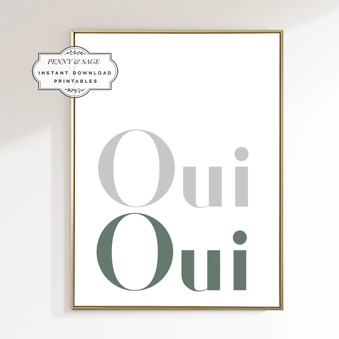 Oui Oui French Quote Poster Sage Green Grey Minimalist Typography - Image 2