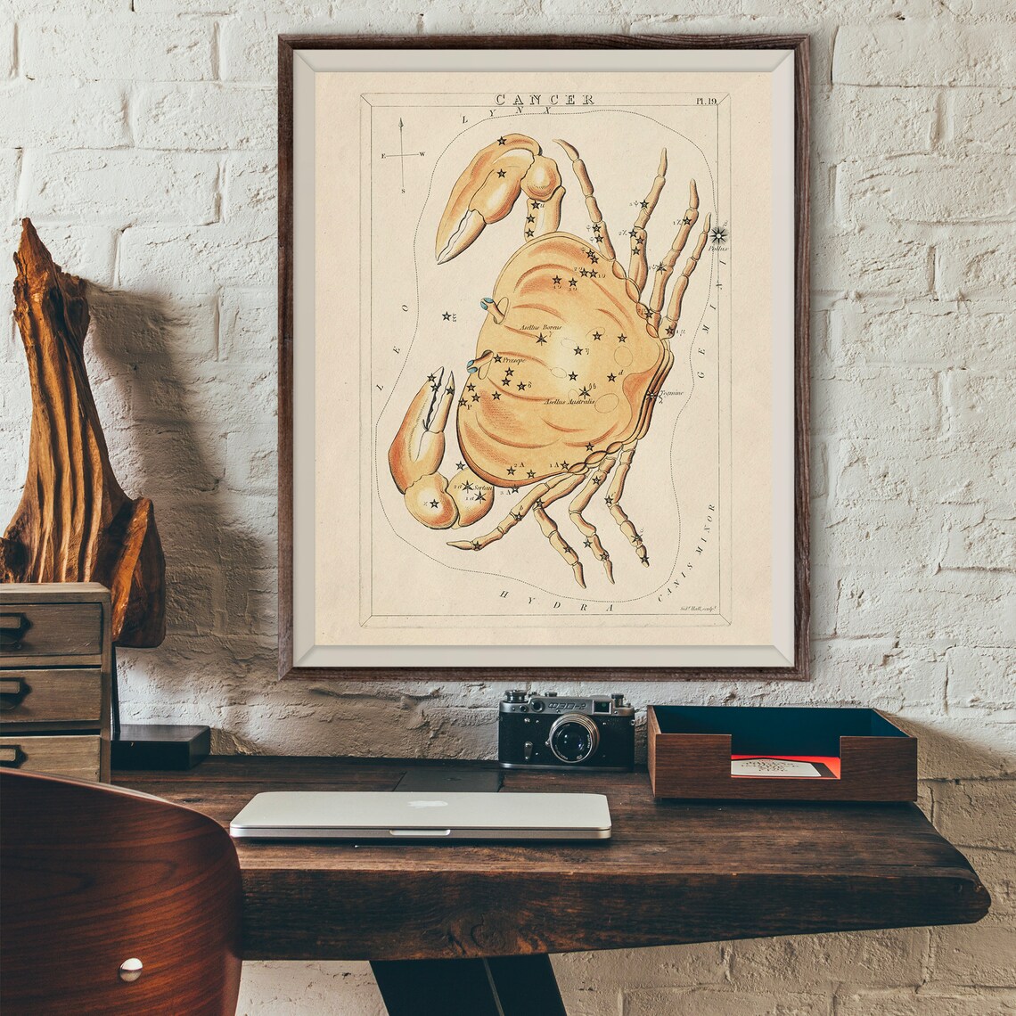 Cancer Antique Constellation Star Chart Sidney Hall Zodiac Crab Poster - Image 2