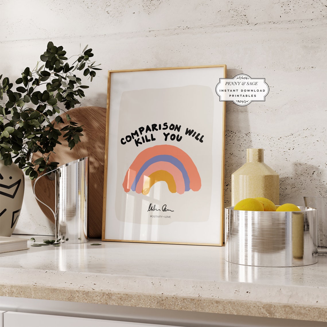 Comparison Will Kill You Motivational Rainbow Retro Quote Poster