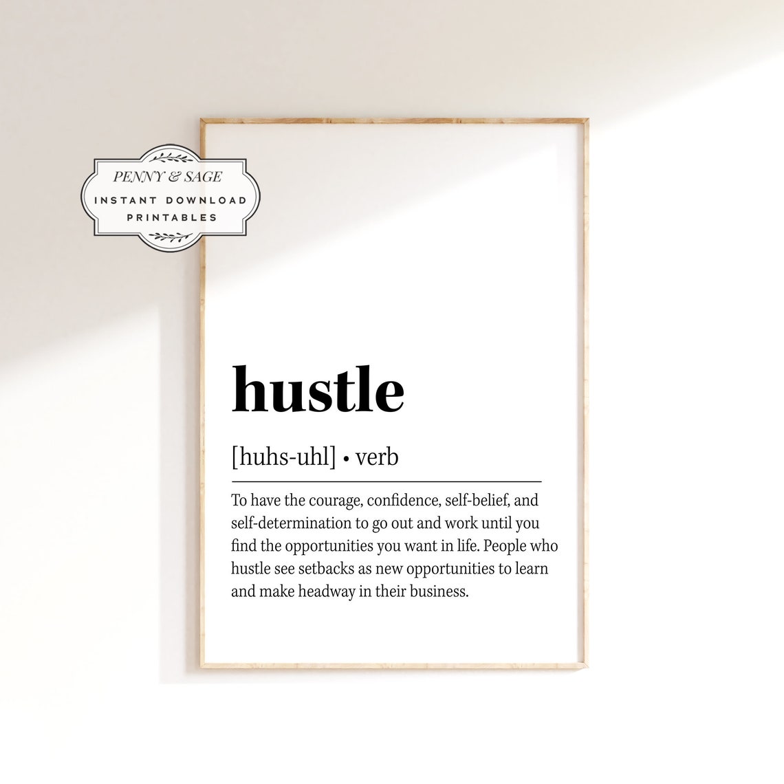 Hustle Definition Poster Motivational Dictionary Office Typography