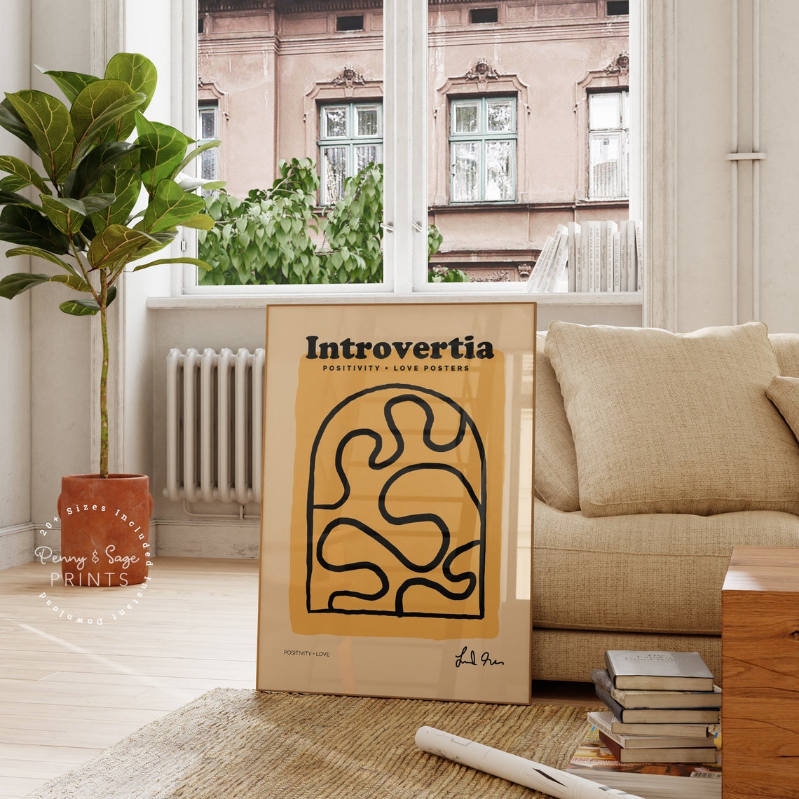 Introvertia Positivity Love Orange Arch Abstract Line Art Poster