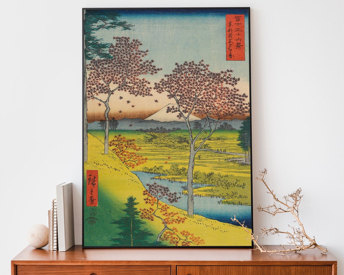 Japanese Illustration Poster Mid Century Modern Yuuhigaoka At Meguro By Utagawa Hiroshige Asian Woodblock Print Japandi Painting
