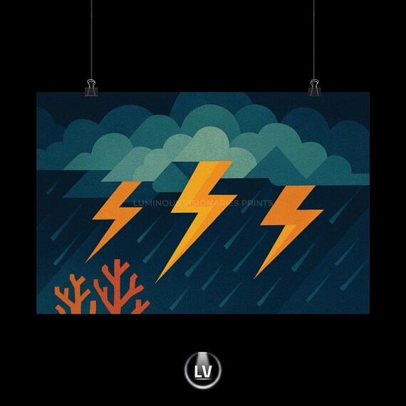 Stormy Weather Wall Art Print, Lightning Design