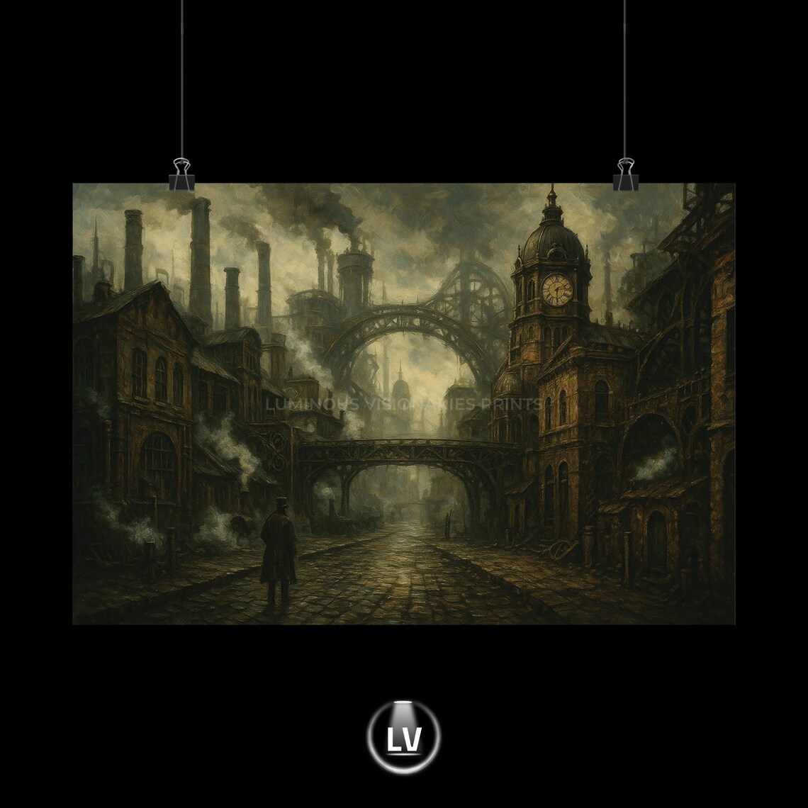 Steampunk Industrial Landscape Vintage Poster Print