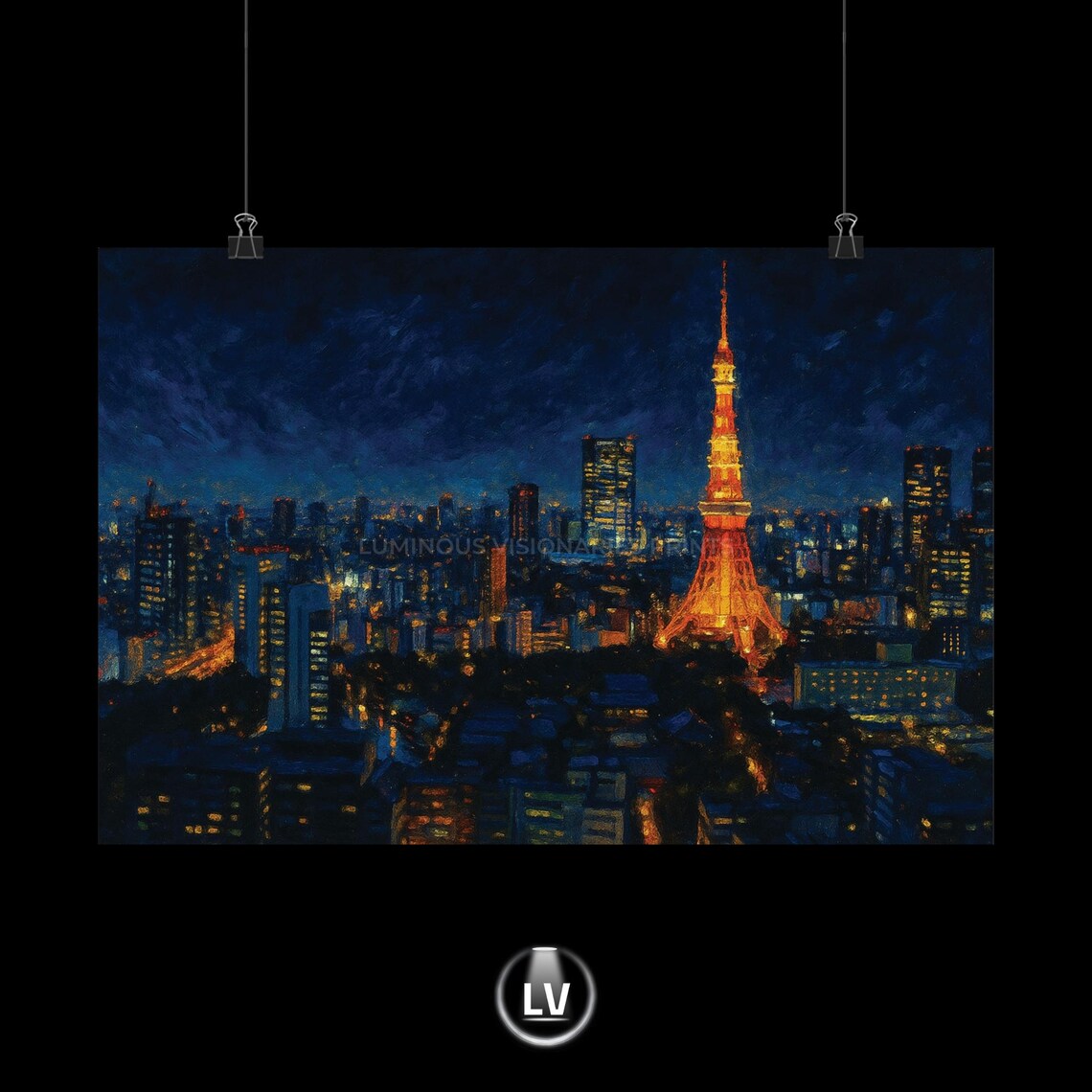 Tokyo Tower Night Skyline Japan Oil Painting City Art Poster