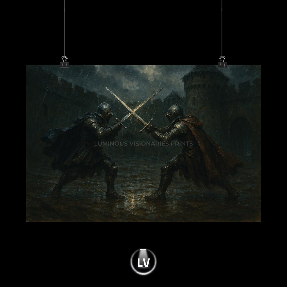 Medieval Battle Poster, Dark Fantasy Art Print