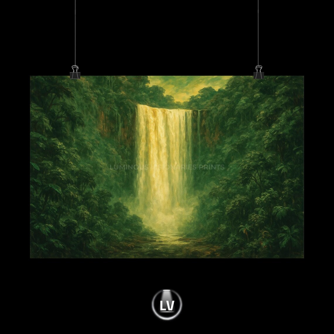 Amazon Jungle Waterfall Lush Tropical Rainforest Oil Painting Poster