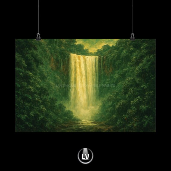 Amazon Jungle Waterfall Lush Tropical Rainforest Oil Painting Poster
