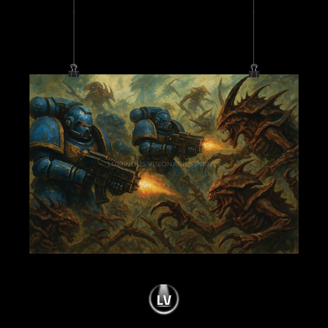 Armored Space Marines Alien Swarm Battle Epic Sci Fi Art Poster