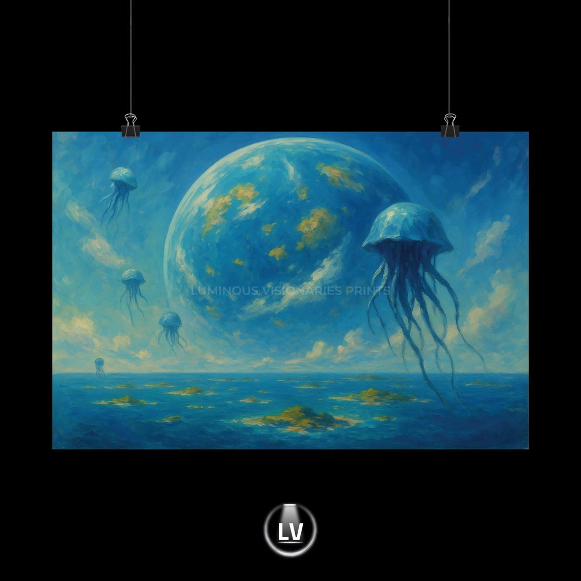 Surreal Giant Jellyfish Floating Sky Ocean Planet Earth Art Poster