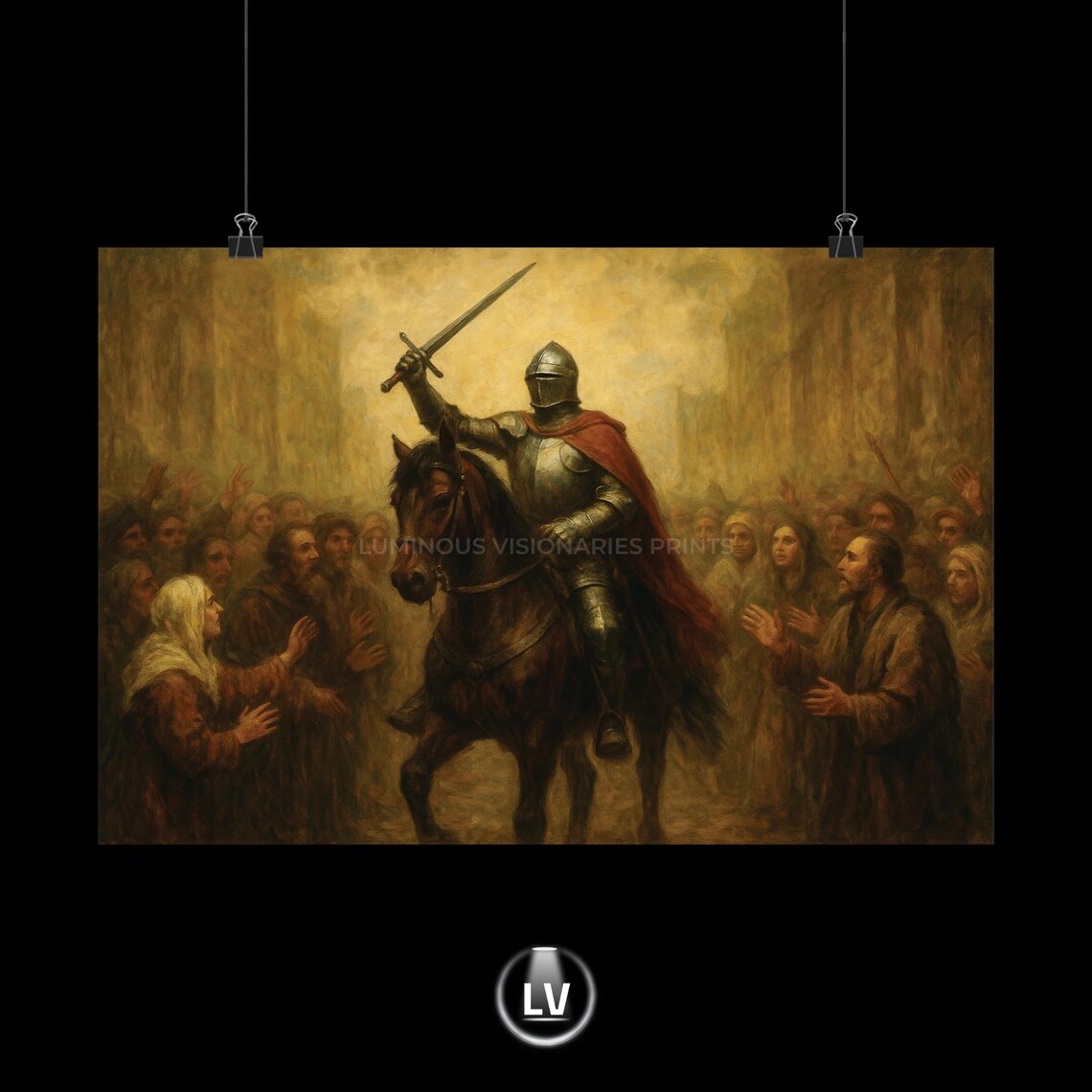 Knight On Horse Historical Art Print, Medieval Decor