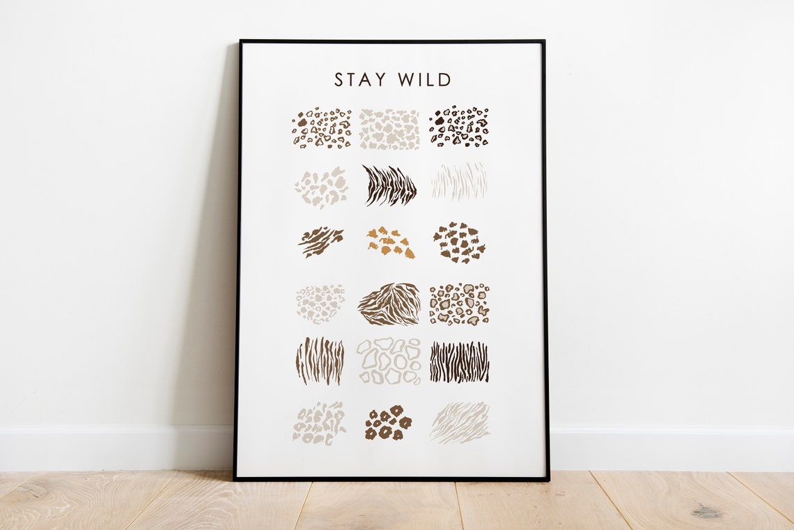 Stay Wild Animal Pattern Swatches Leopard Zebra Beige Poster - Image 2
