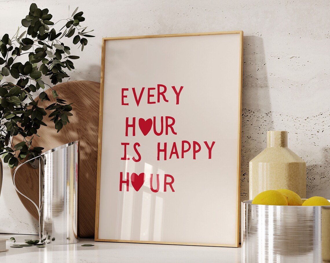 Happy Hour Bar Cart Wall Art, Cute Drinks Poster