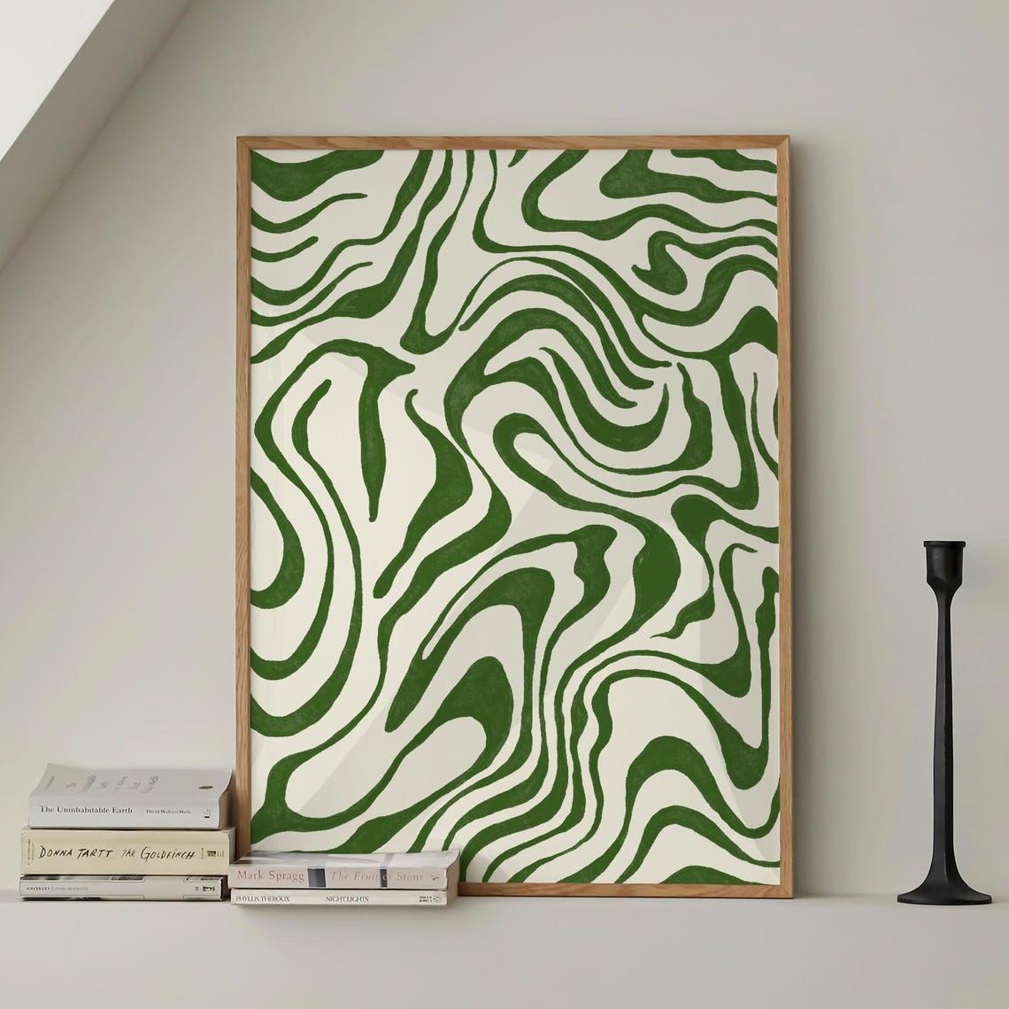 Green Abstract Wavy Line Art Modern Minimal Decor Gift Poster