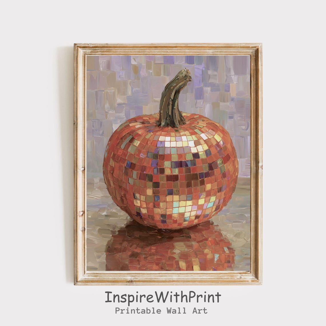 Pumpkin Disco Ball Print Retro Wall Art Girly Spooky Modern Trendy Autumn Halloween Poster Fall