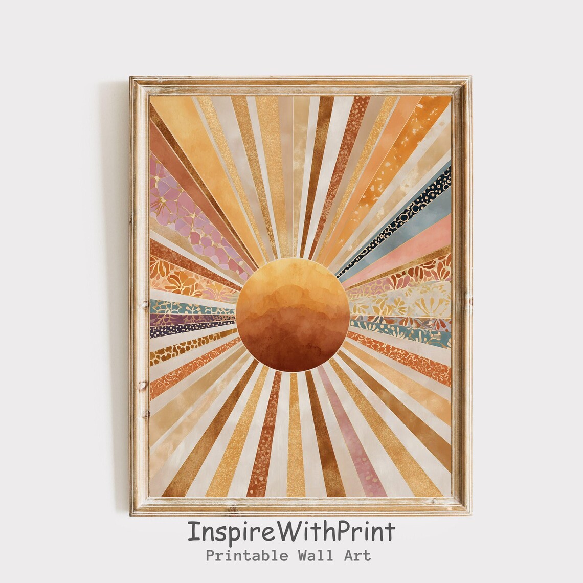 Boho Sun Print Earthtones Wall Art Abstract Sunrise Midcentury Modern Playroom Poster Nursery