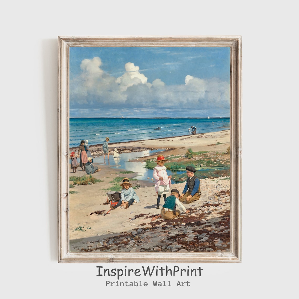 Vintage Children Playing At The Beach Classic Art Reproduction Print