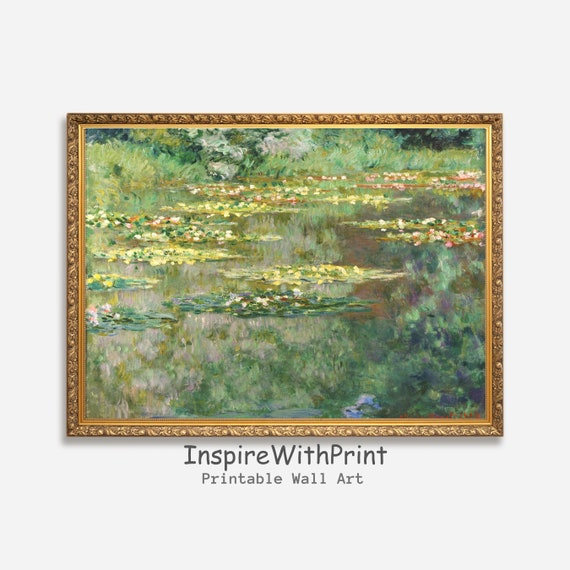 Vintage Water Lilies Painting Claude Monet Art Famous Greenery Botanical Garden Print