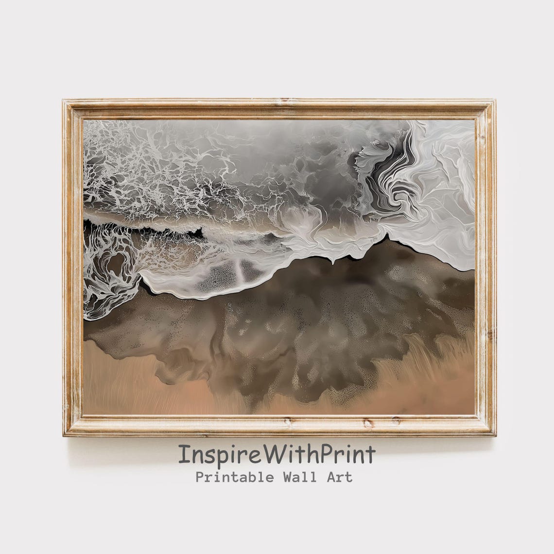 Moody Aerial Ocean Wave Neutral Gray Abstract Coastal Seascape Poster
