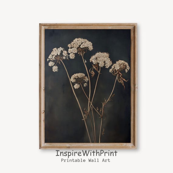 Vintage Dark Flower Print Moody Floral Wall Art Botanical Rustic Antique Neutral
