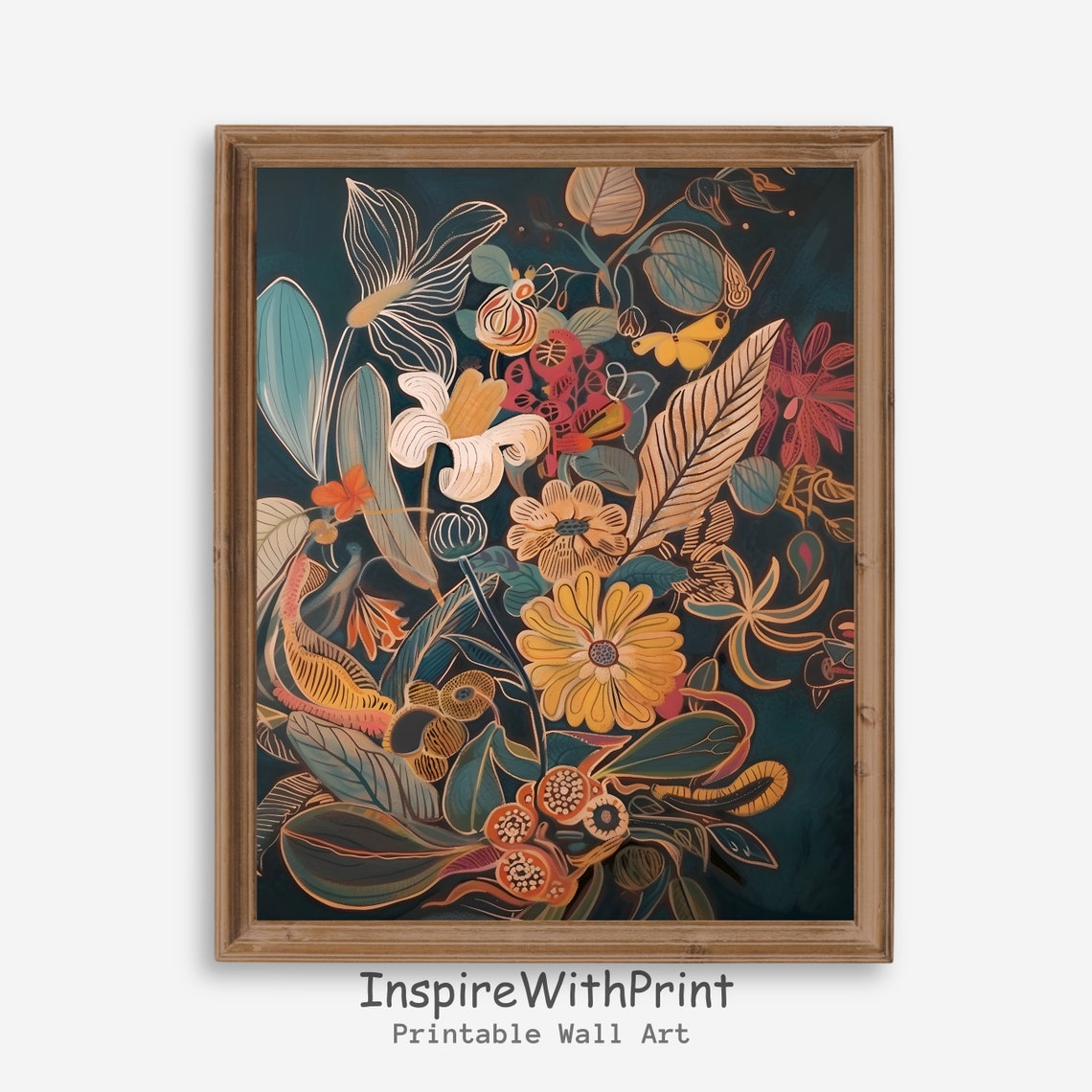 Midcentury Modern Floral Bouquet Jewel Tone Botanical Poster