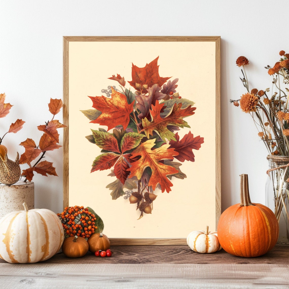 Vintage Autumn Leaves Botanical Illustration Fall Foliage Poster