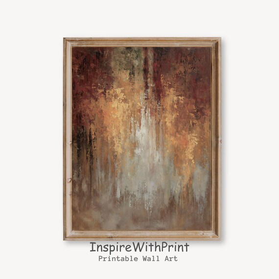 Vintage Autumn Abstract Painting Moody Rustic Earth Tone Wall Art