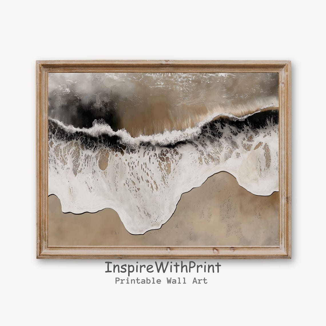 Wide Sepia Ocean Wave Break Sandy Shore Moody Coastal Wall Art