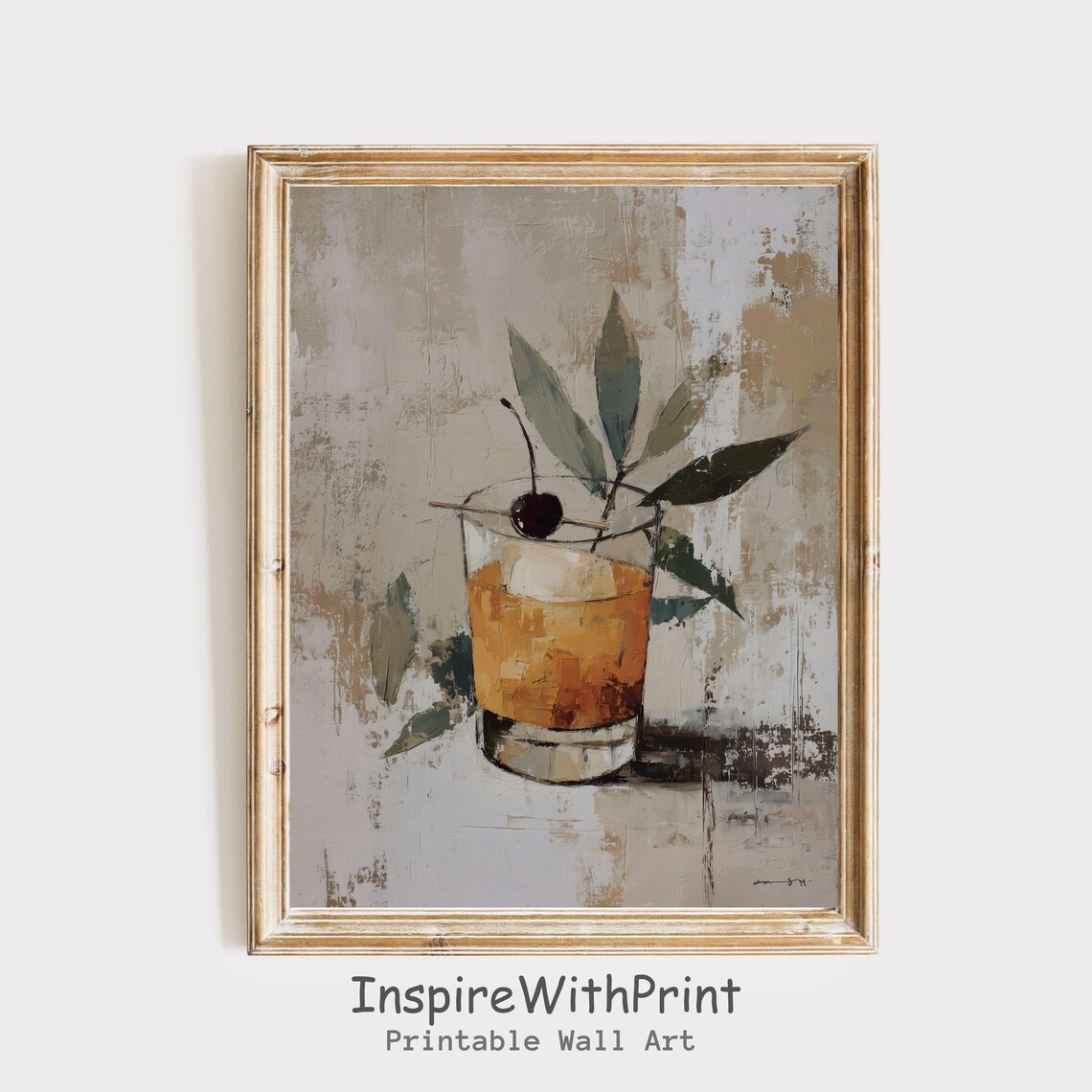 Old Fashioned Cocktail With Cherry In Moody Autumn Still Life Art Print