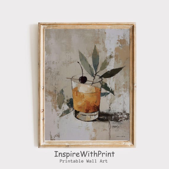 Cocktail Print Moody Fall Poster Retro Kitchen Art Trendy College Apartment Dorm Drink Painting Bar Cart