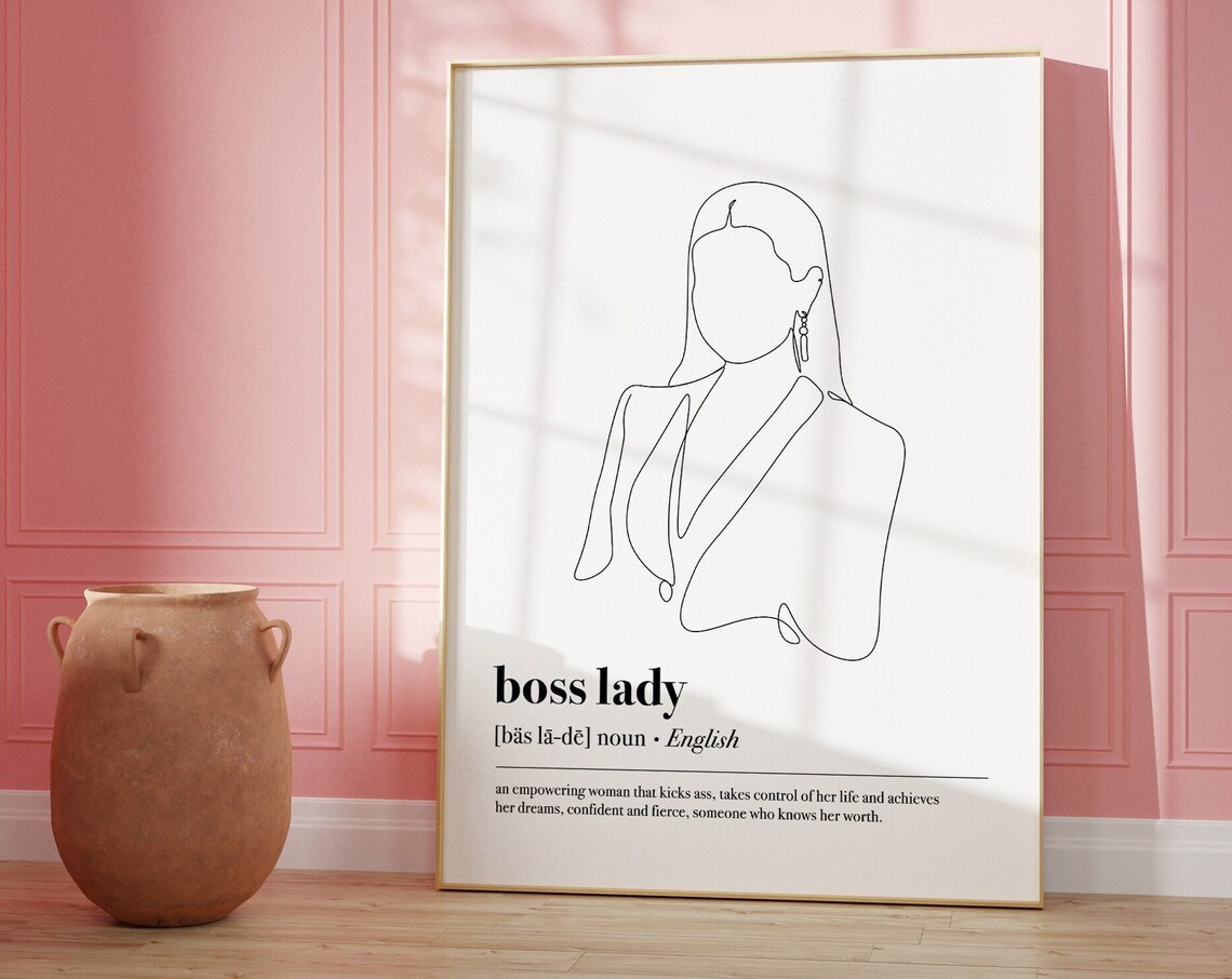 Boss Lady Dictionary Definition Line Art Empowering Women Poster - Image 5