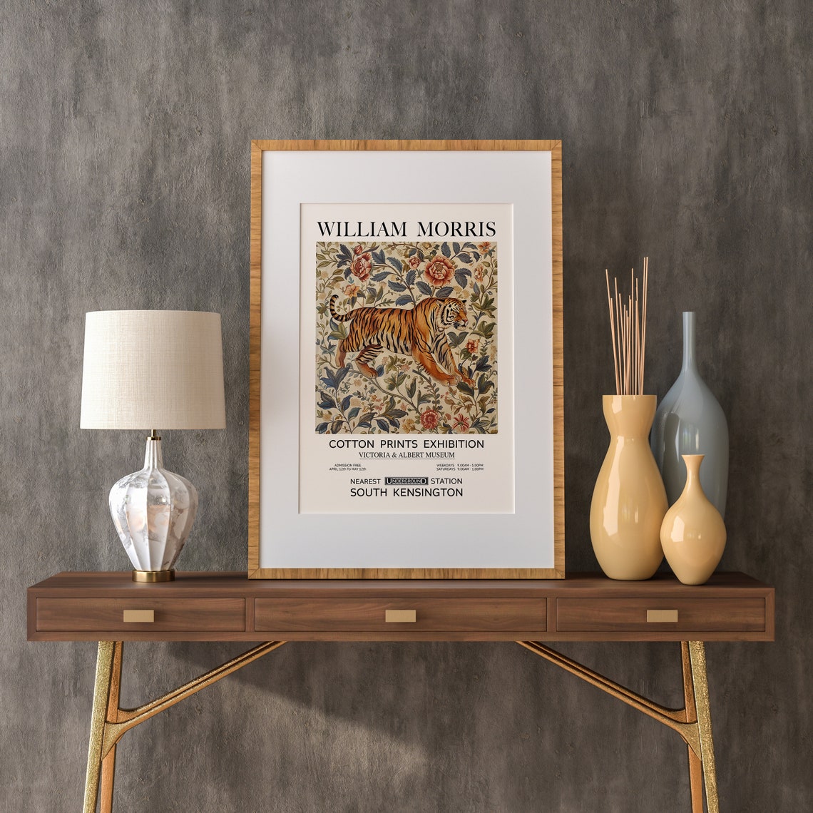 William Morris Majestic Tiger in Floral Textile Exhibition Poster - Image 2