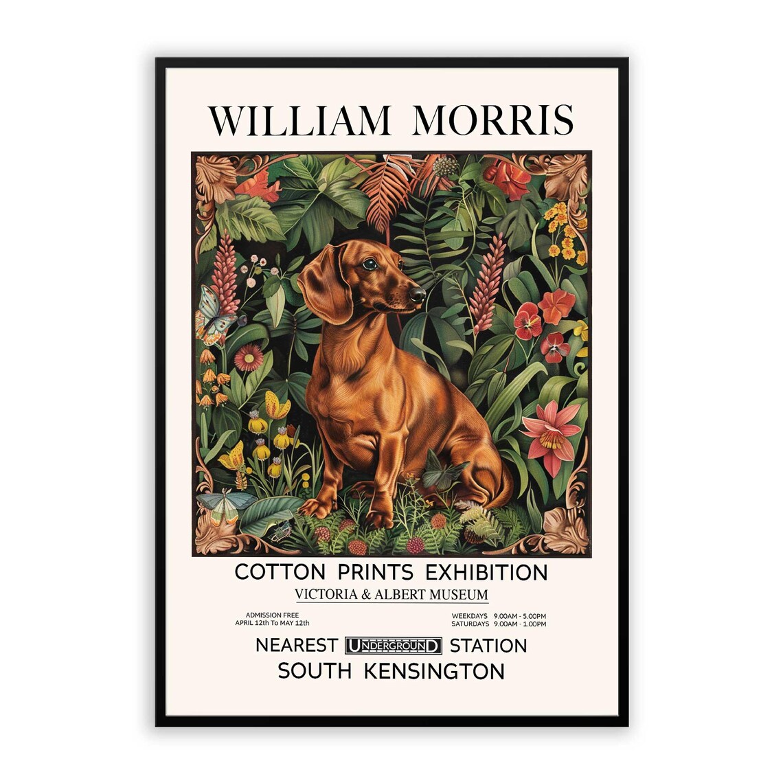 William Morris Dachshund Dog Tropical Floral Exhibition Poster - Image 2