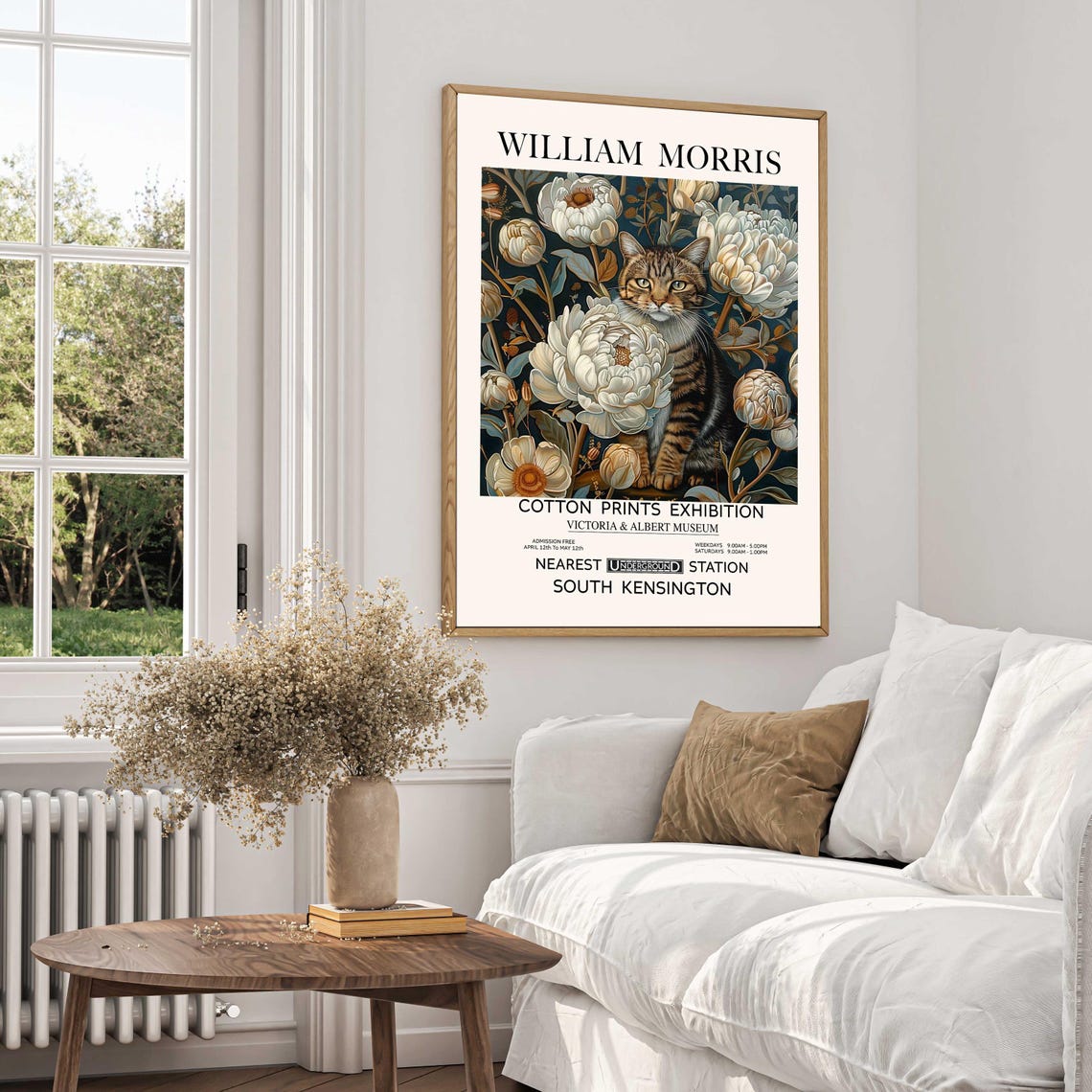 William Morris Tabby Cat Among White Peonies Exhibition Poster - Image 2