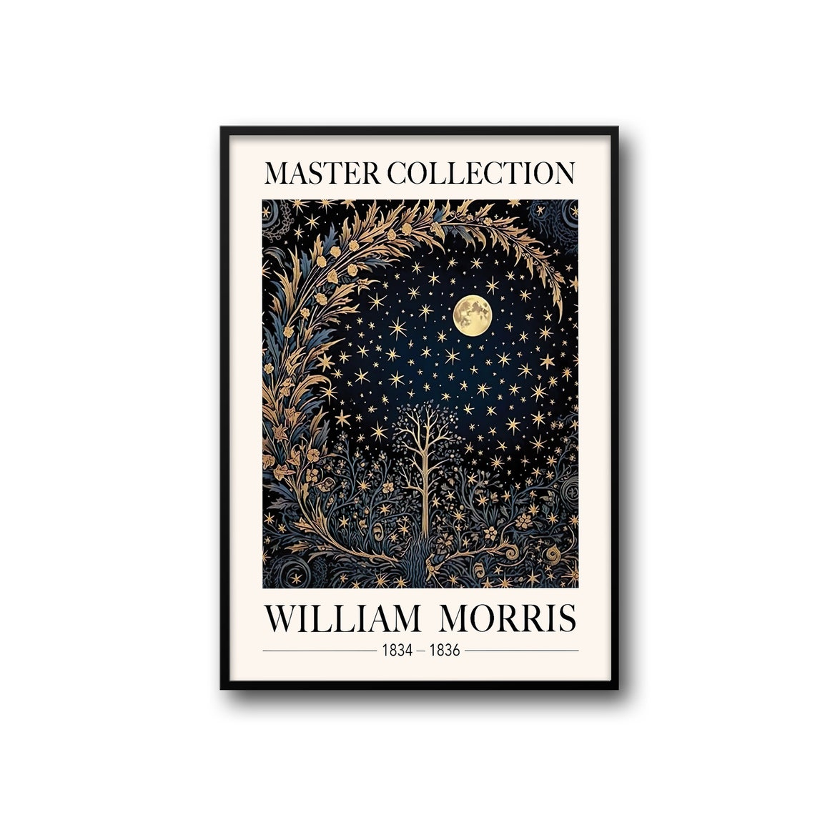 William Morris Starry Night Golden Moon Navy Celestial Art Poster - Image 2