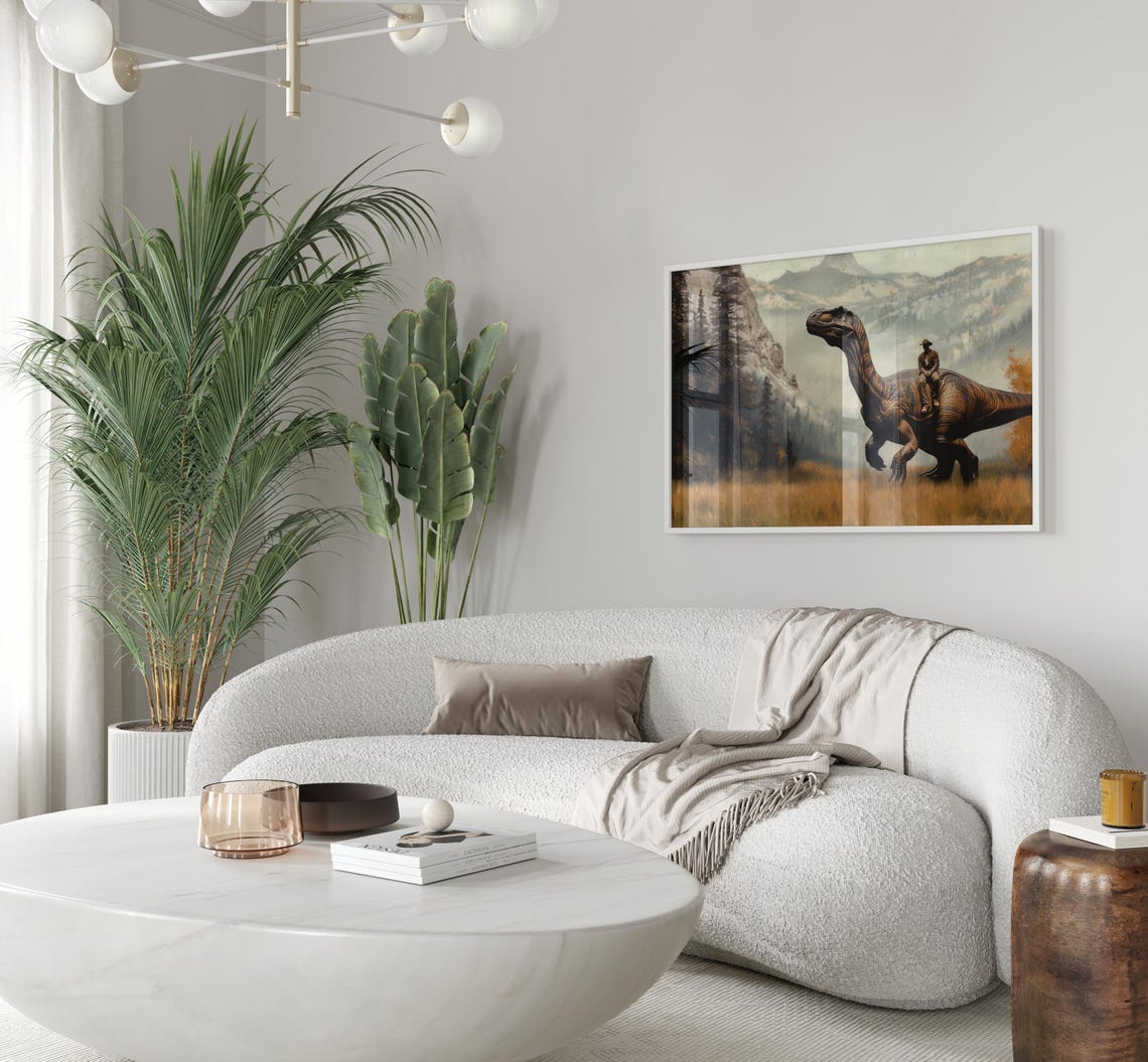Vintage Dinosaur Cowboy Oil Painting Print Western Jurassic Dinosaur Print Gift For Him Funny Print Vdc15 - Image 3