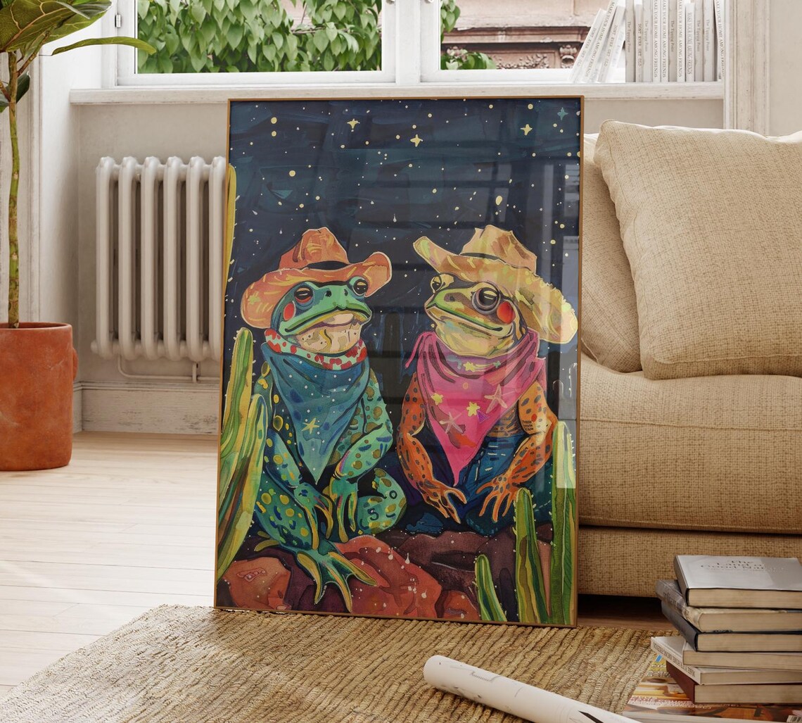 Cowboy Frog Oil Painting Art Print, Whimsical Toad - Image 4