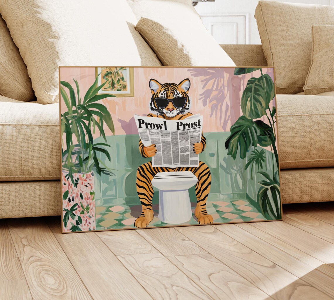 Sunglasses Tiger Reading Prowl Post On Toilet Tropical Funny Poster - Image 4