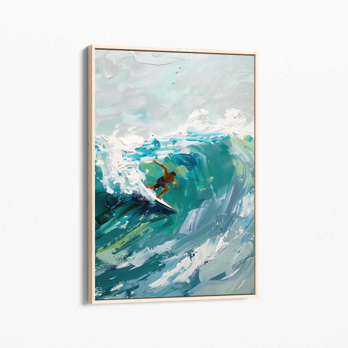 Surfing On Blue Waves Oil Painting Stretched Print Wall Art Surfing Painting Surfer Gifts Wall Art Gift Sob6