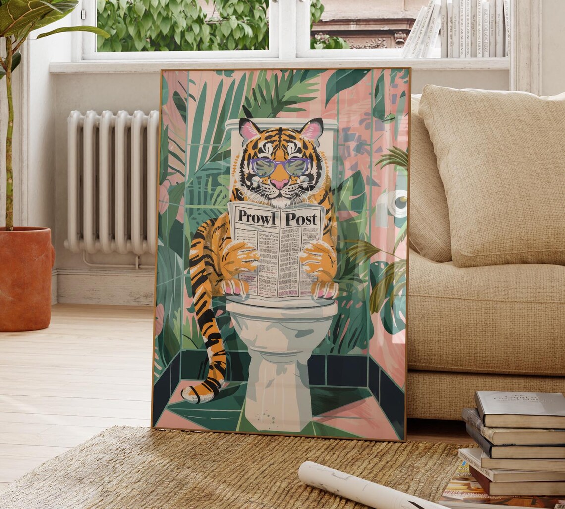 Purple Sunglasses Tiger Reading Prowl Post On Toilet Funny Poster - Image 4