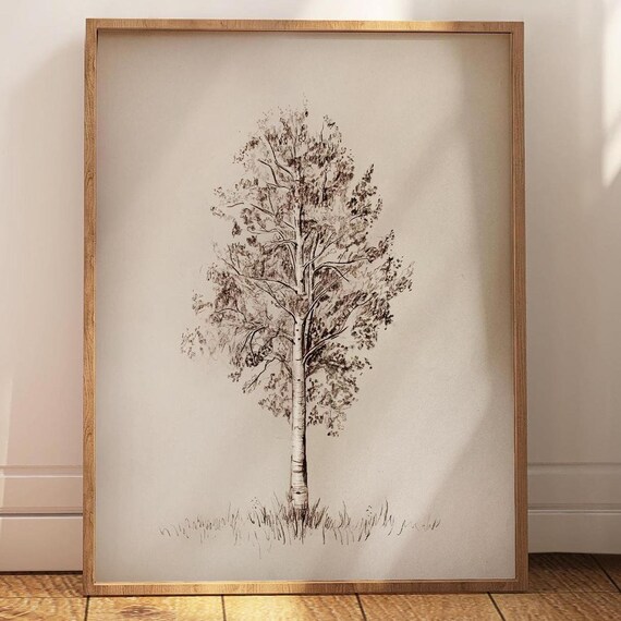 Vintage Aspen Tree Pencil Sketch Art Print