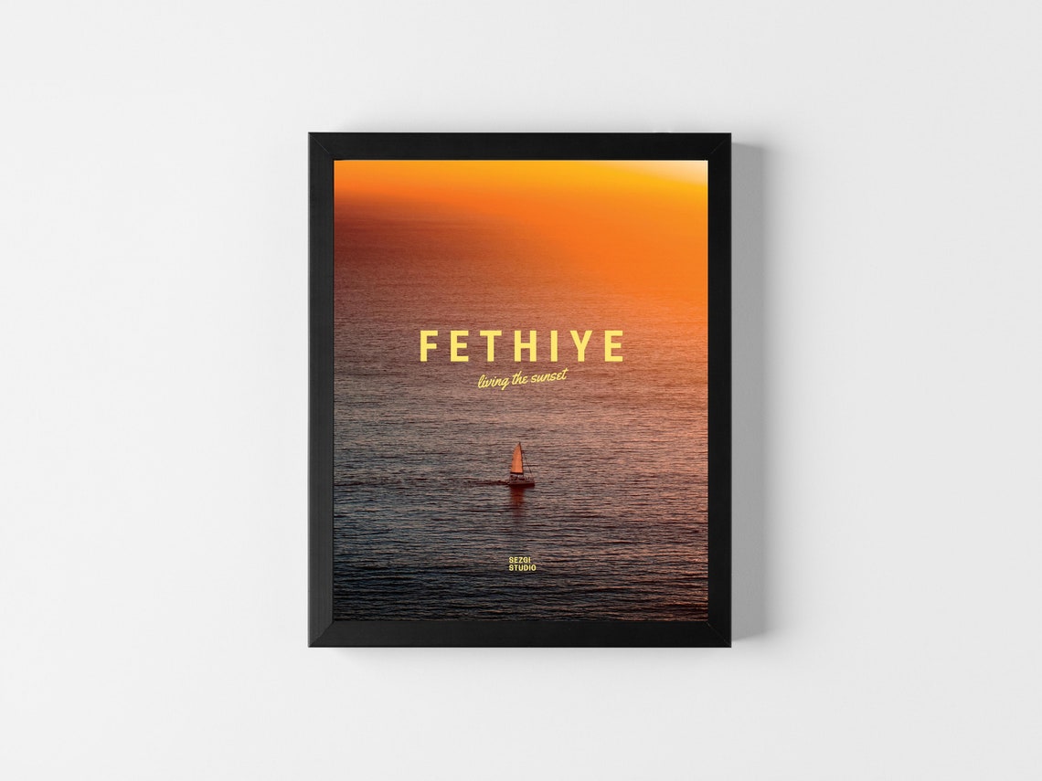 Fethiye Sunset Lone Sailboat Orange Sea Turkiye Travel Poster