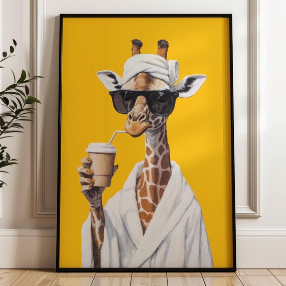 Modern Giraffe Illustration, Humorous Animal Art Print