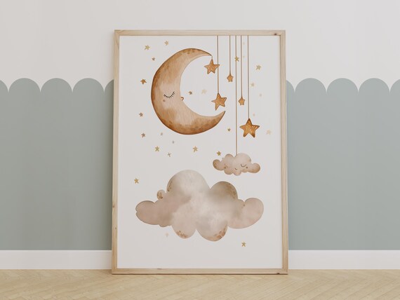 Dreamy Moon And Stars Cozy Night Sky Nursery Wall Art