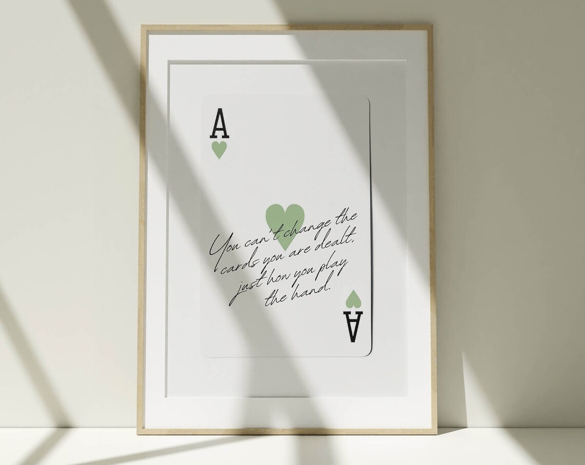Ace Of Hearts Retro Quote Art Print, Sage Green