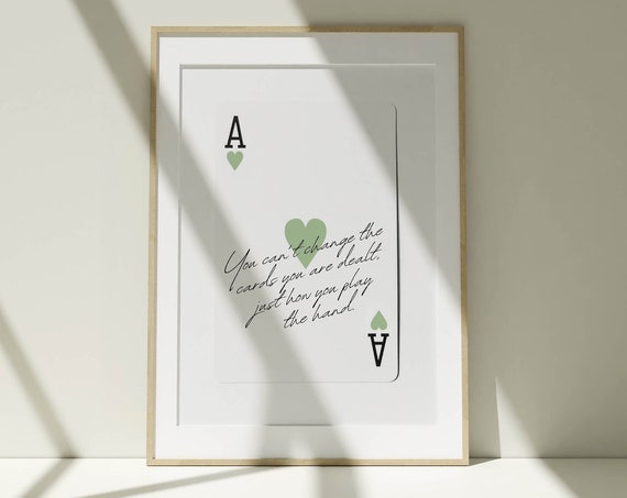 Ace Of Hearts Retro Quote Art Print, Sage Green