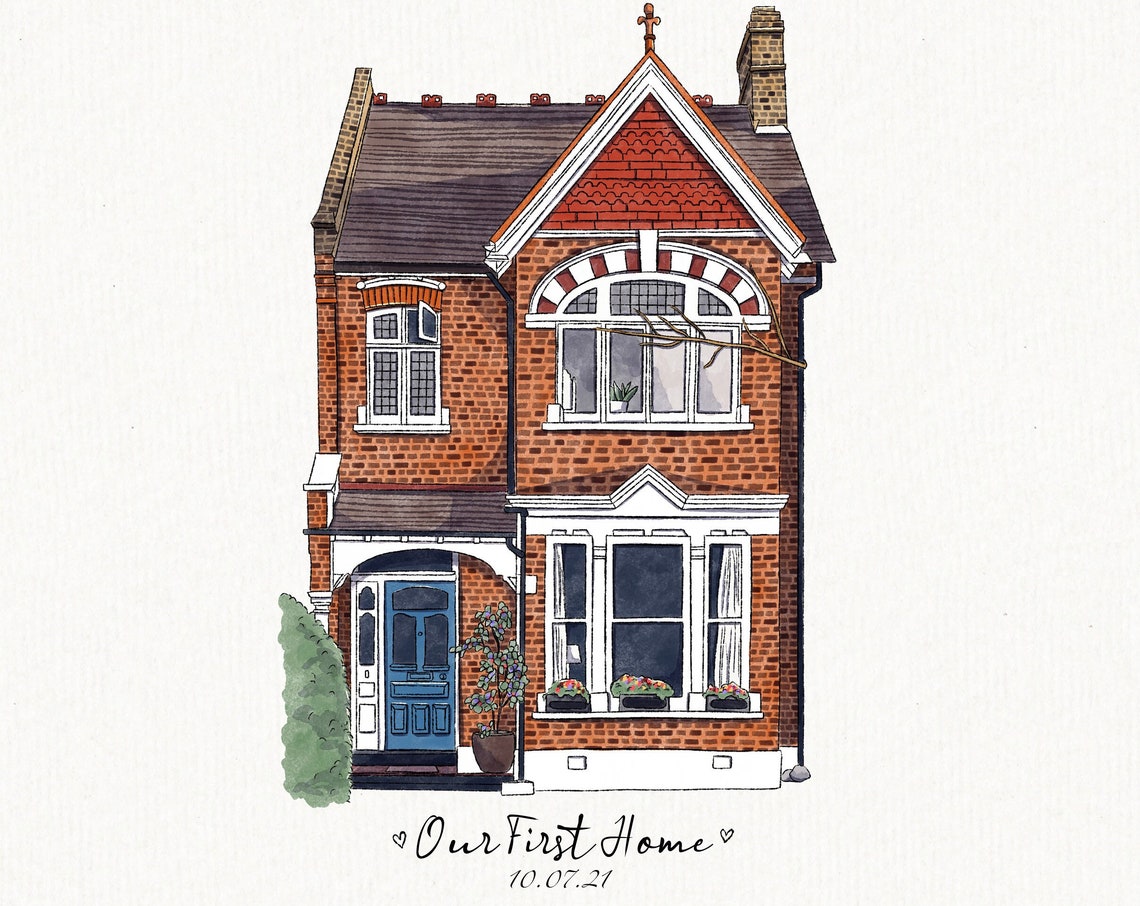 Custom Watercolor House Portrait Our First Home Gift Wall Art