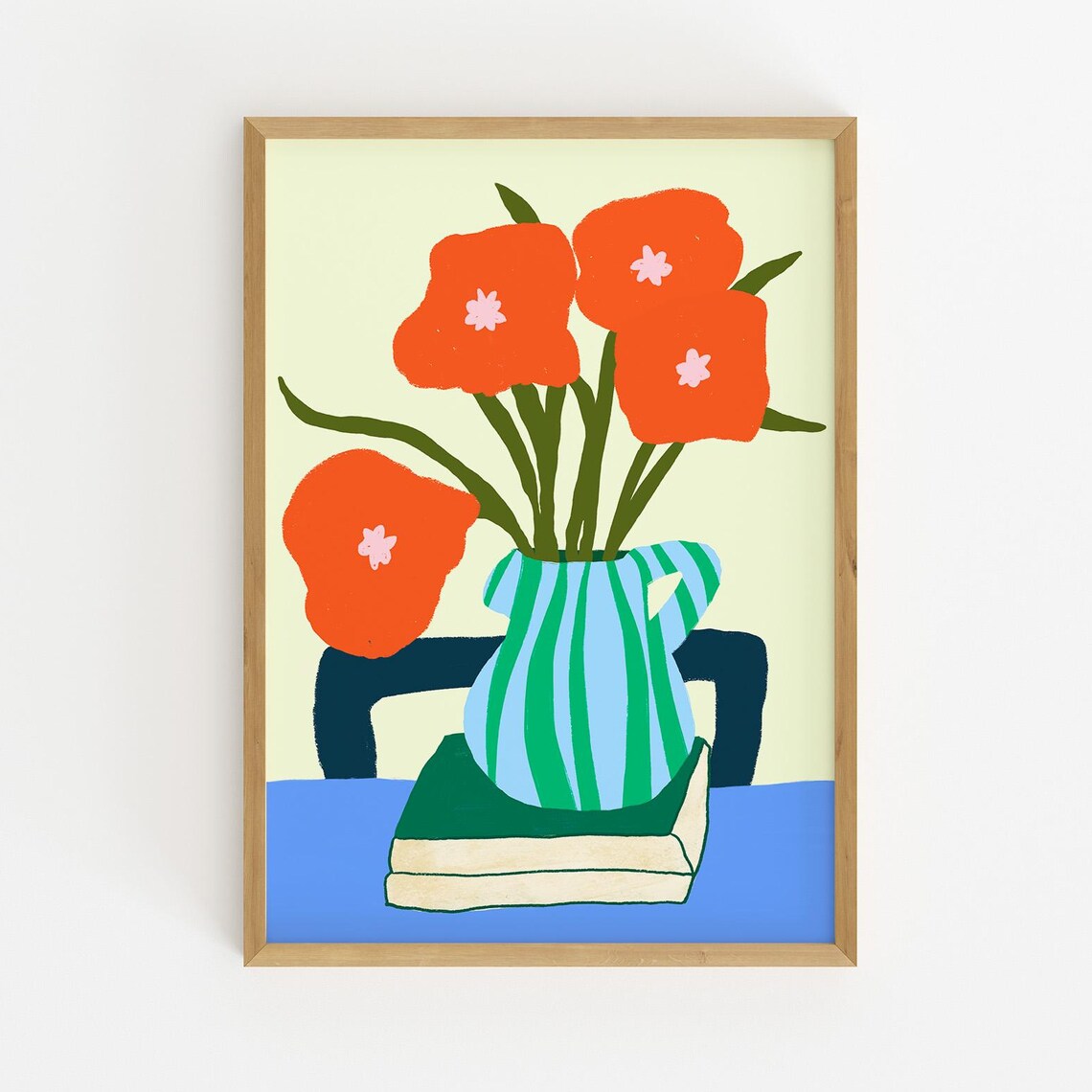 Orange Abstract Flowers In Striped Vase Still Life Modern Poster