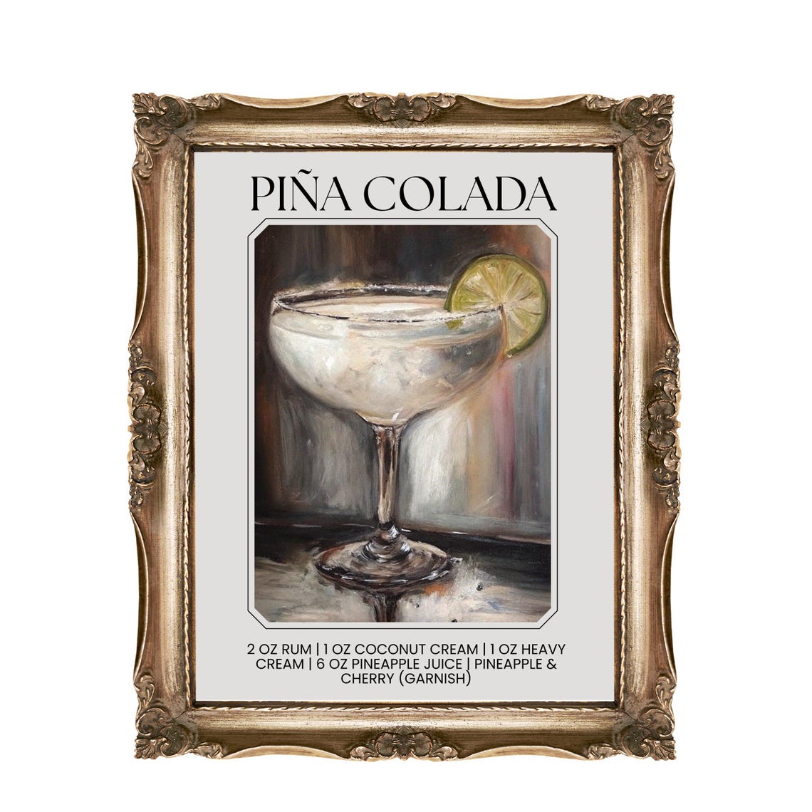 Pina Colada Cocktail Recipe Tropical Bar Cart Kitchen Wall Poster