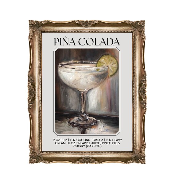 Pina Colada Cocktail Recipe Tropical Bar Cart Kitchen Wall Poster